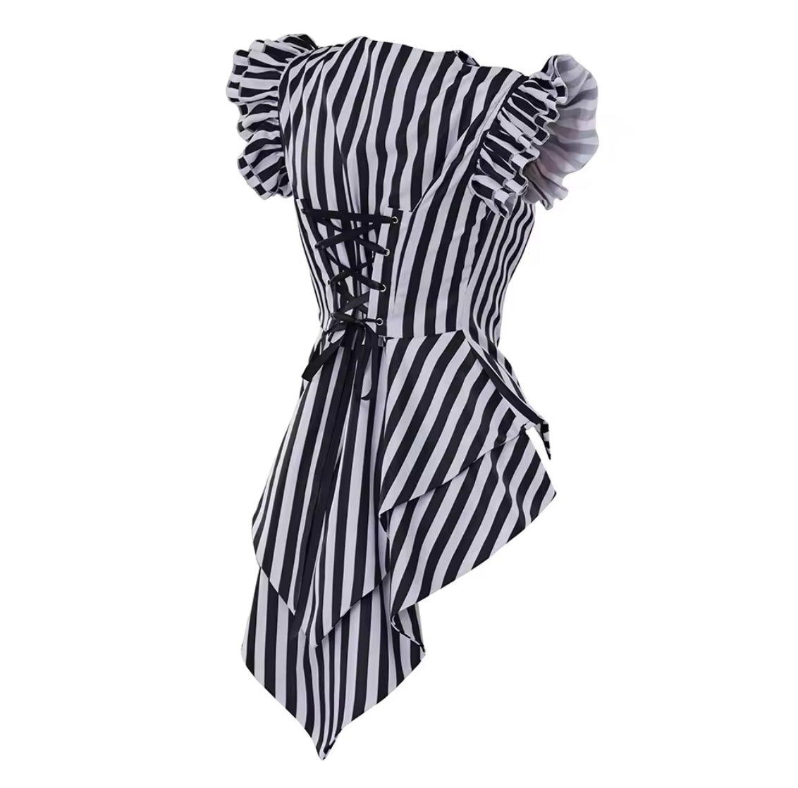 New Beautiful Striped Corset-Back Ruffled-Sleeves Women’s Blouse