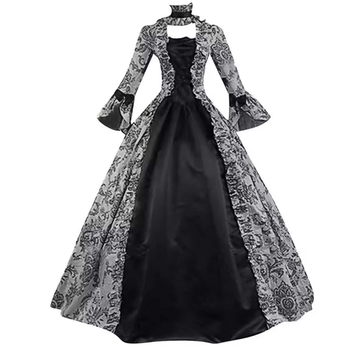 Victorian Glided-Age Gothic Floral Ball Gown Dress – Retro Vintage Lace Long Sleeve