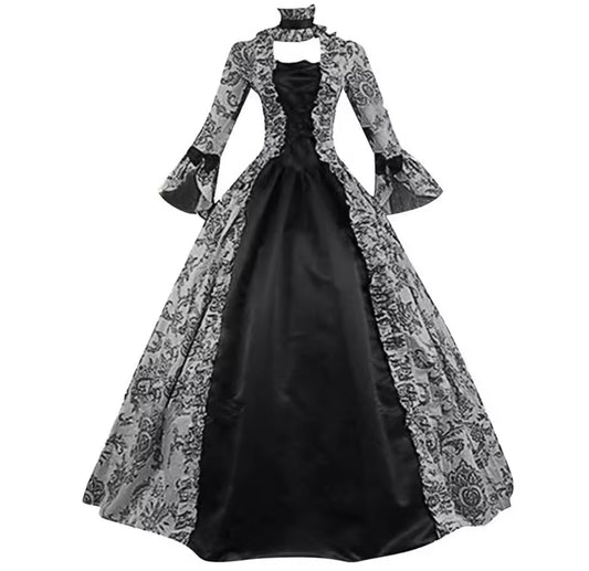 Victorian Glided-Age Gothic Floral Ball Gown Dress – Retro Vintage Lace Long Sleeve