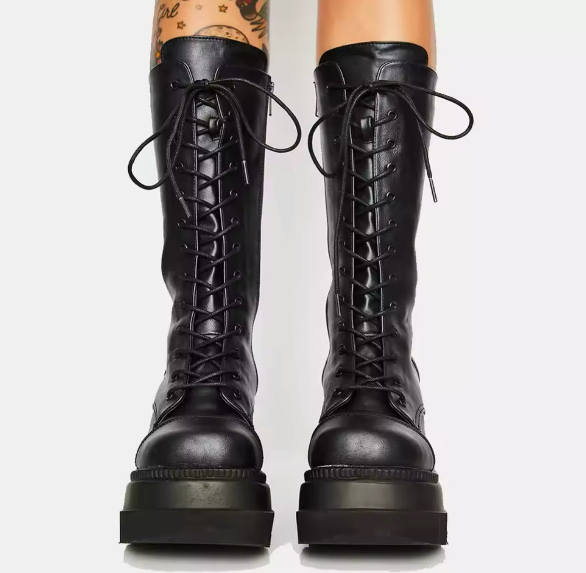 Gothic Wedge Platform Combat Boots – Edgy & Elevated Streetwear