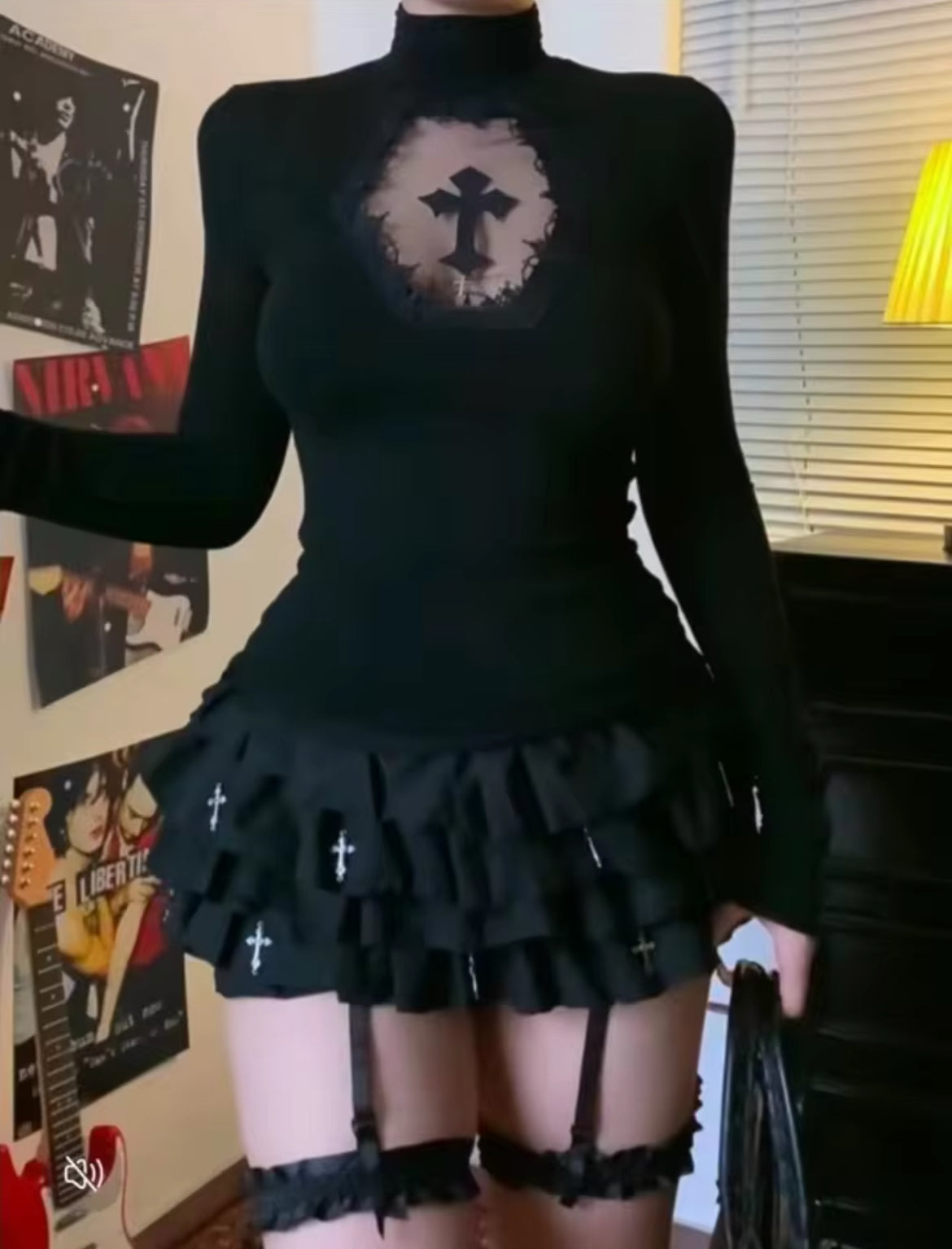 New Turtle-Neck Cross Gothic Long-Sleeve Women’s Top