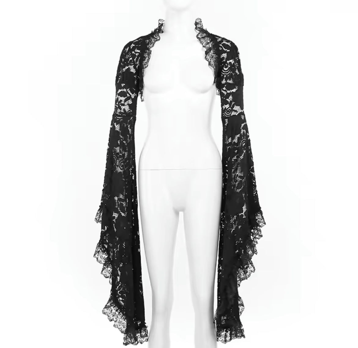 Dark Enchantress Gothic Lace Dress & Bell Sleeve Shawl “Vintage-Inspired Elegance”