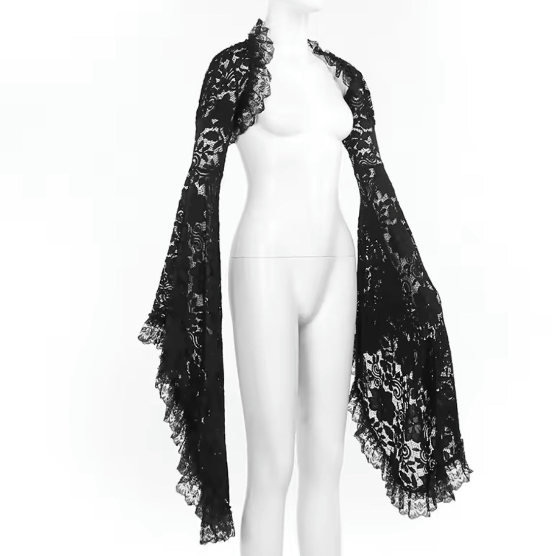 Dark Enchantress Gothic Lace Dress & Bell Sleeve Shawl “Vintage-Inspired Elegance”