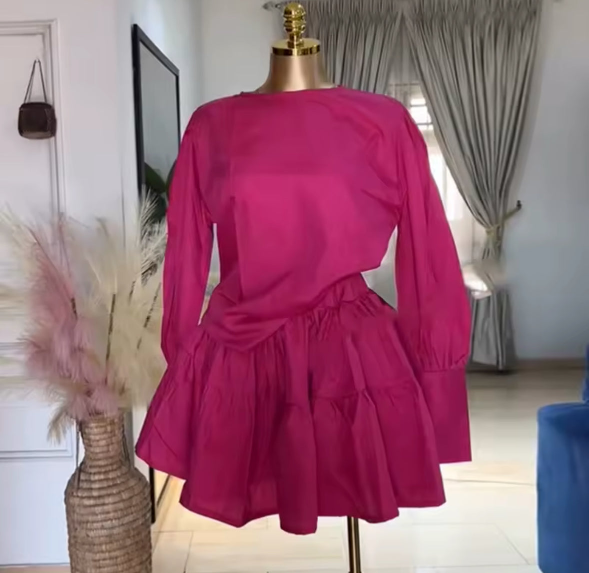 Chic Asymmetrical Ruffle Mini Dress – Black, Green, Rose Pink