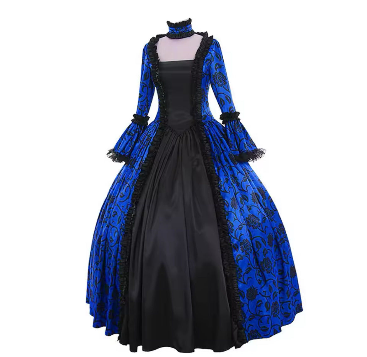 Victorian Glided-Age Gothic Floral Ball Gown Dress – Retro Vintage Lace Long Sleeve