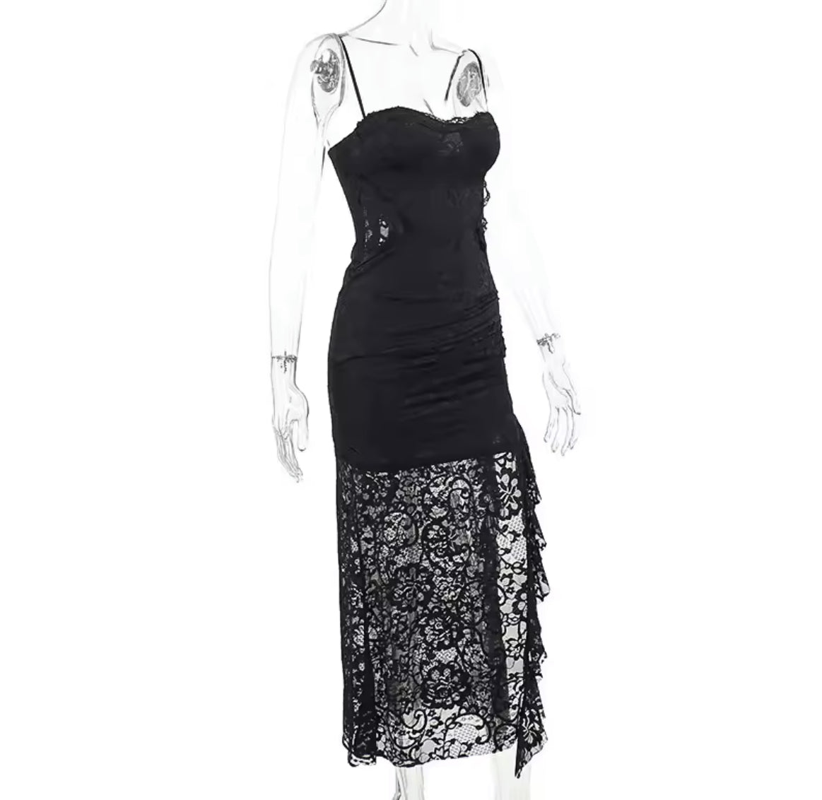Dark Enchantress Gothic Lace Dress & Bell Sleeve Shawl “Vintage-Inspired Elegance”