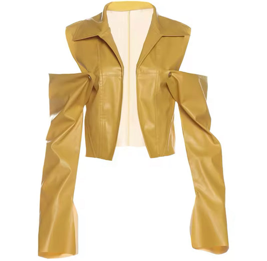 Bold Statement Yellow Faux Leather Jacket