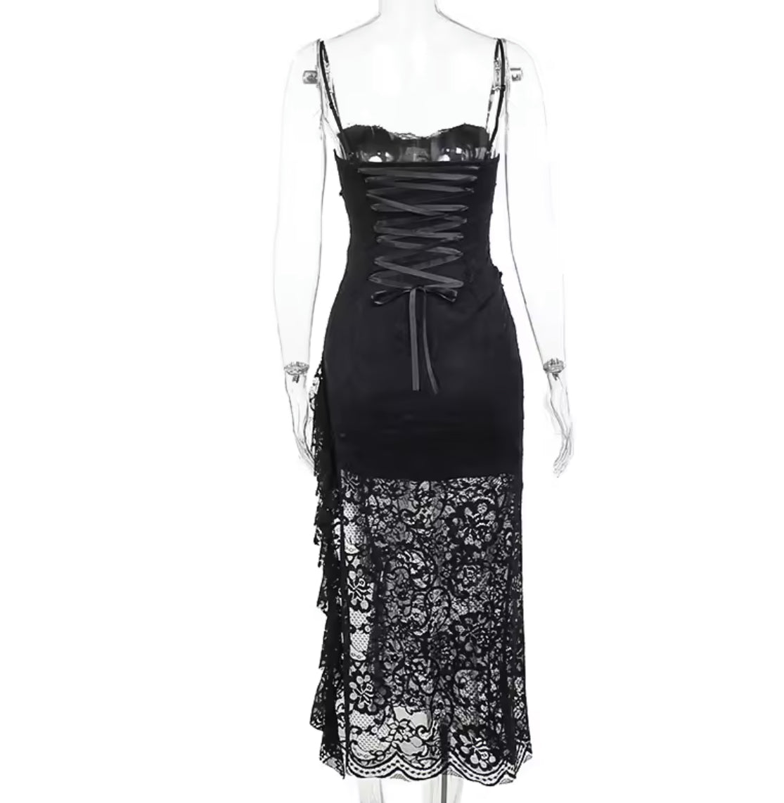 Dark Enchantress Gothic Lace Dress & Bell Sleeve Shawl “Vintage-Inspired Elegance”