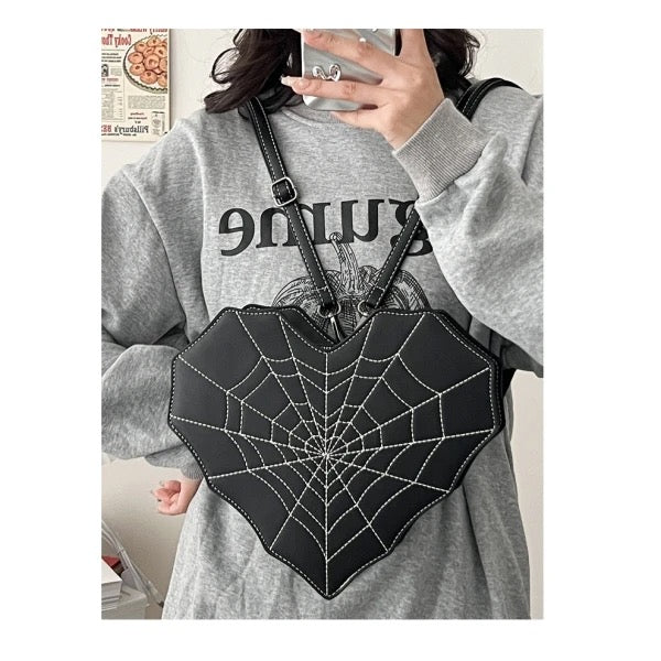 New Gothic Spiderweb Heart Backpack Unique & Stylish Women’s Bag