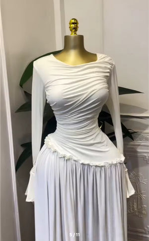 New Ethereal Elegance Ruched Maxi Dress – White