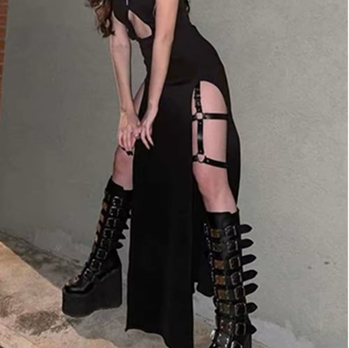 Gothic Buckle Platform Boots – Punk Streetwear Knee-High Statement Shoes
