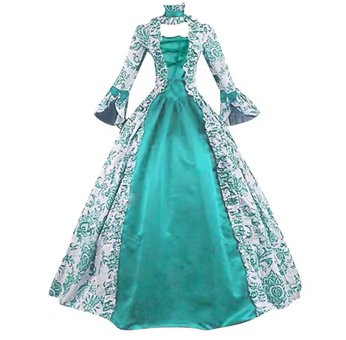 Victorian Glided-Age Gothic Floral Ball Gown Dress – Retro Vintage Lace Long Sleeve