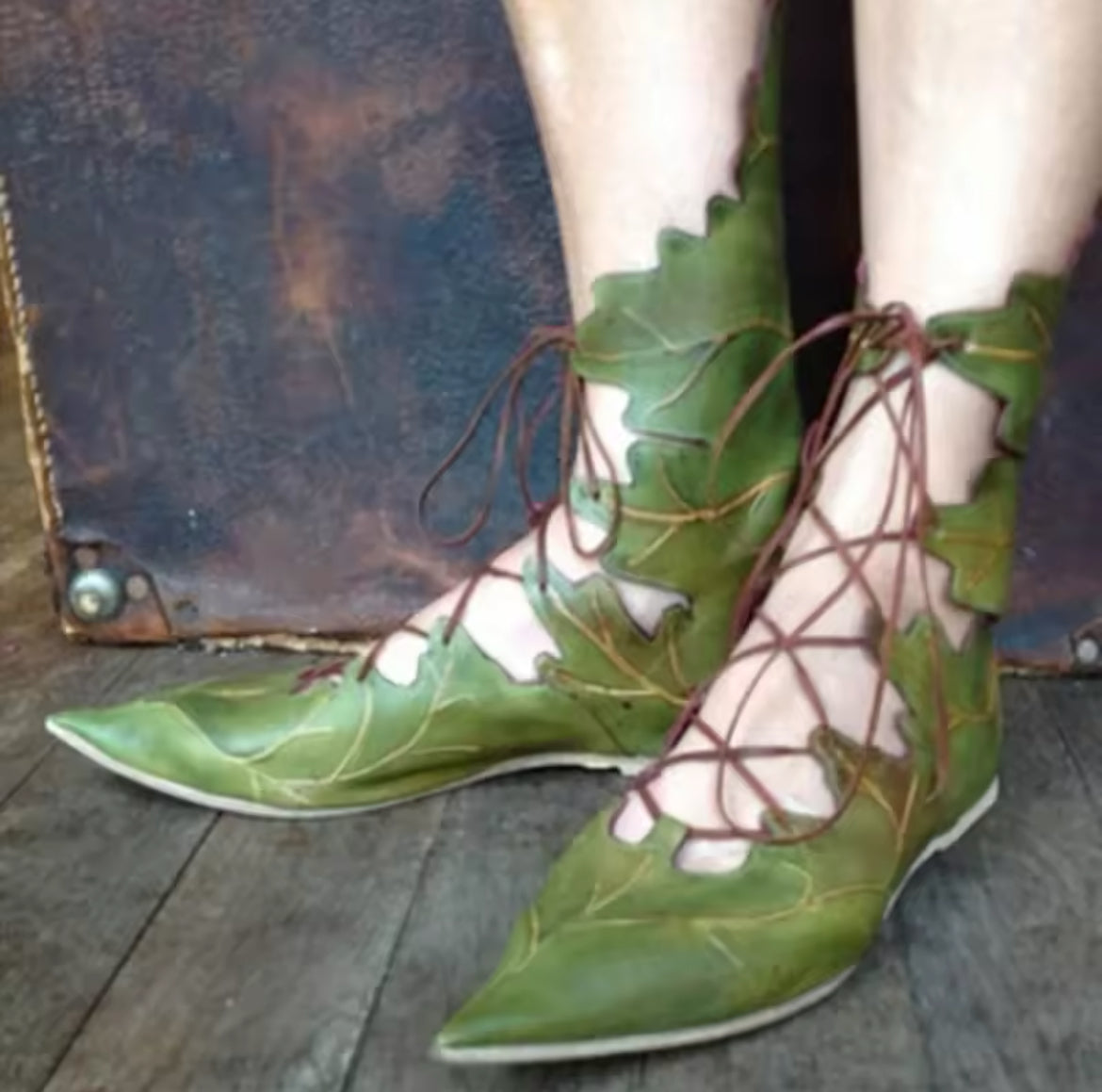 New Exclusive Enchanted Leaf Lace-Up Flats – Witchy Fae- Fairy Inspired Women’s Shoes