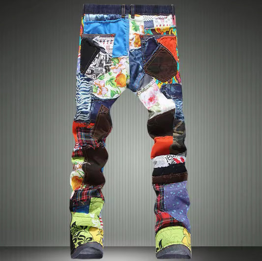 New Urban Patchwork Statement Jeans Bold Vintage-Inspired Slim Fit Denim