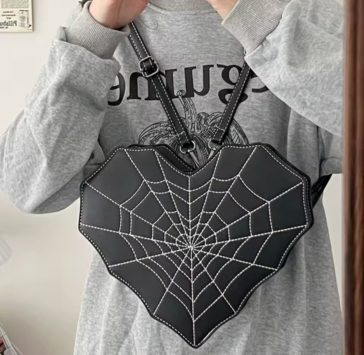 New Gothic Spiderweb Heart Backpack Unique & Stylish Women’s Bag