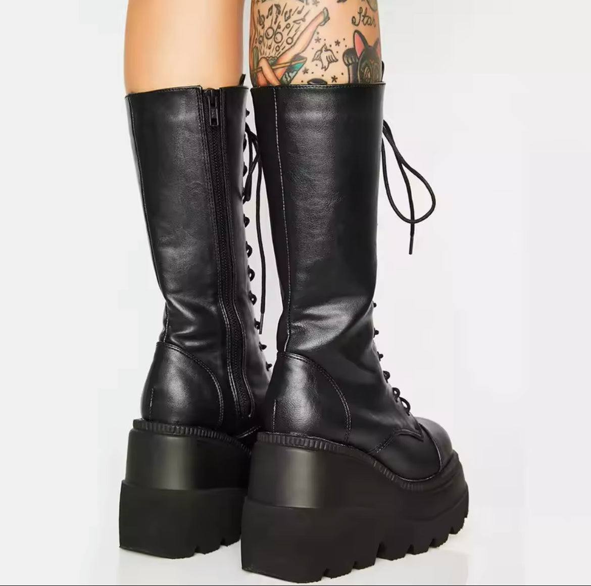 Gothic Wedge Platform Combat Boots – Edgy & Elevated Streetwear