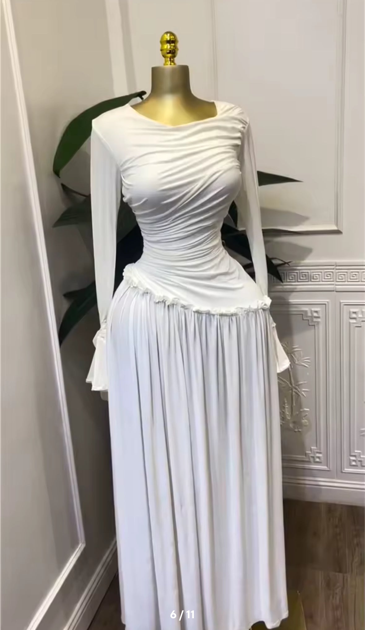 New Ethereal Elegance Ruched Maxi Dress – White