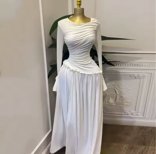 New Ethereal Elegance Ruched Maxi Dress – White