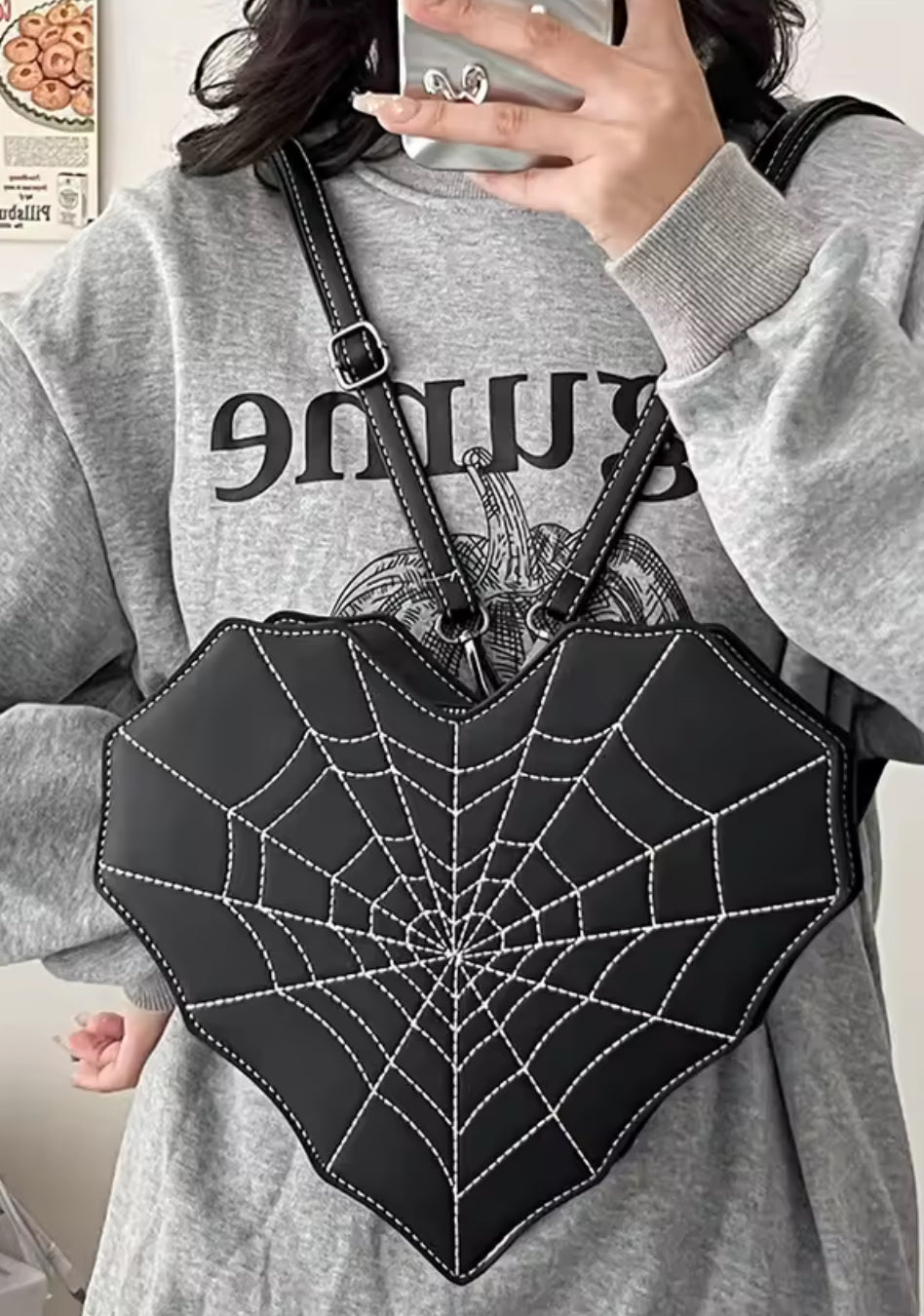 New Gothic Spiderweb Heart Backpack Unique & Stylish Women’s Bag