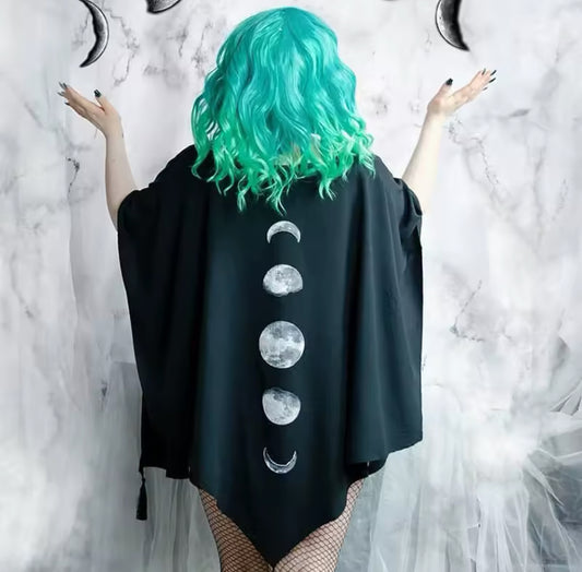 Witchy Gothic Moon Phase Shawl Cape – Lightweight Lunar Fashion