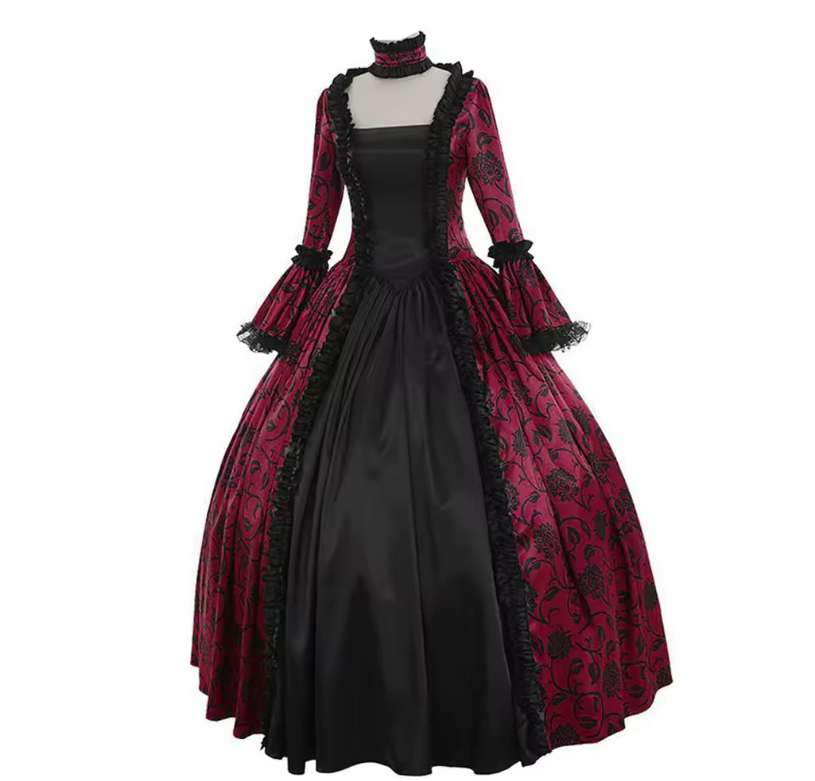 Victorian Glided-Age Gothic Floral Ball Gown Dress – Retro Vintage Lace Long Sleeve