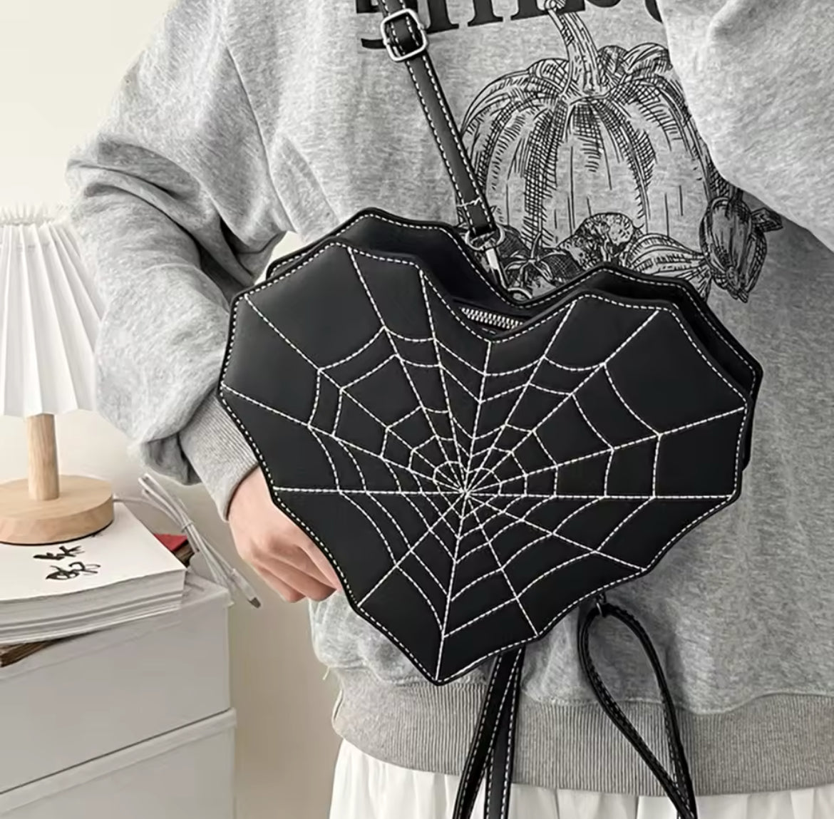 New Gothic Spiderweb Heart Backpack Unique & Stylish Women’s Bag