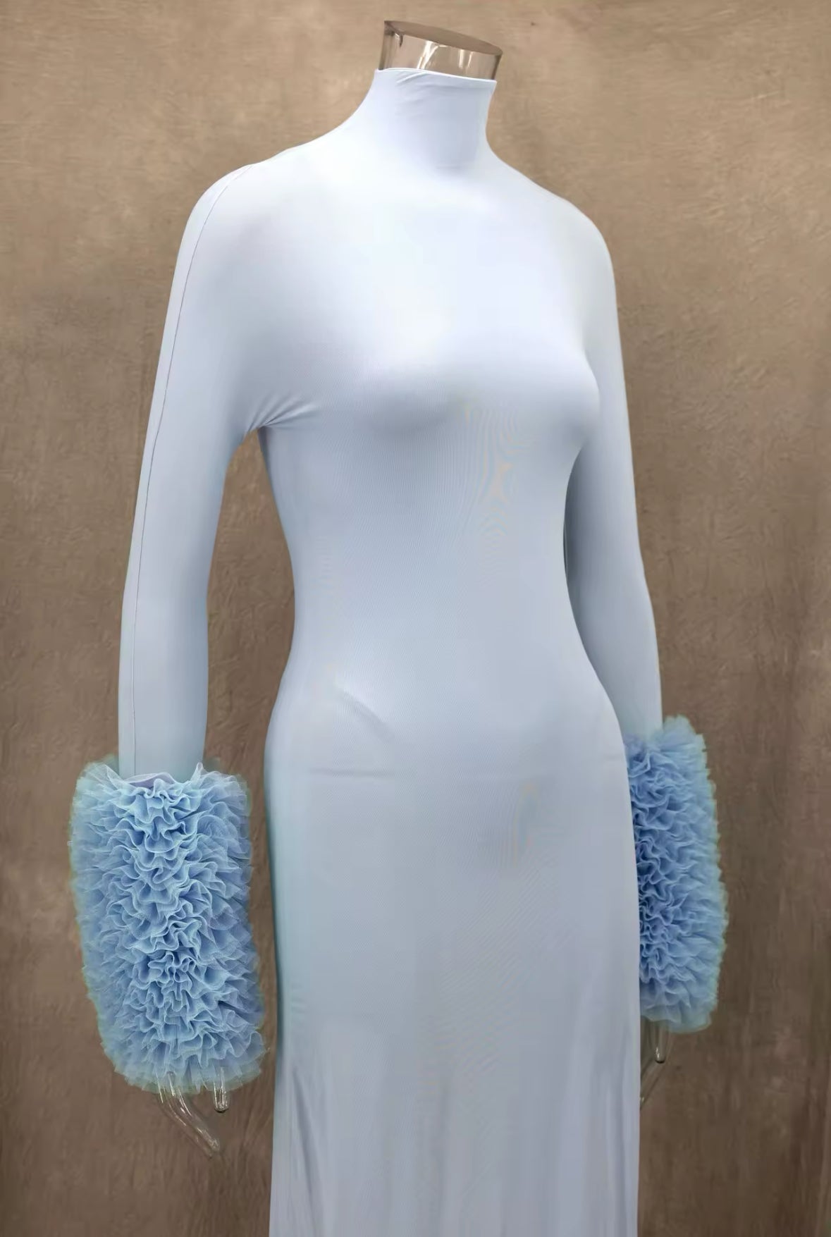 NEW Sky Luxe Turtleneck Runway Dress – Long Sleeve Maxi with Bodysuit Lining