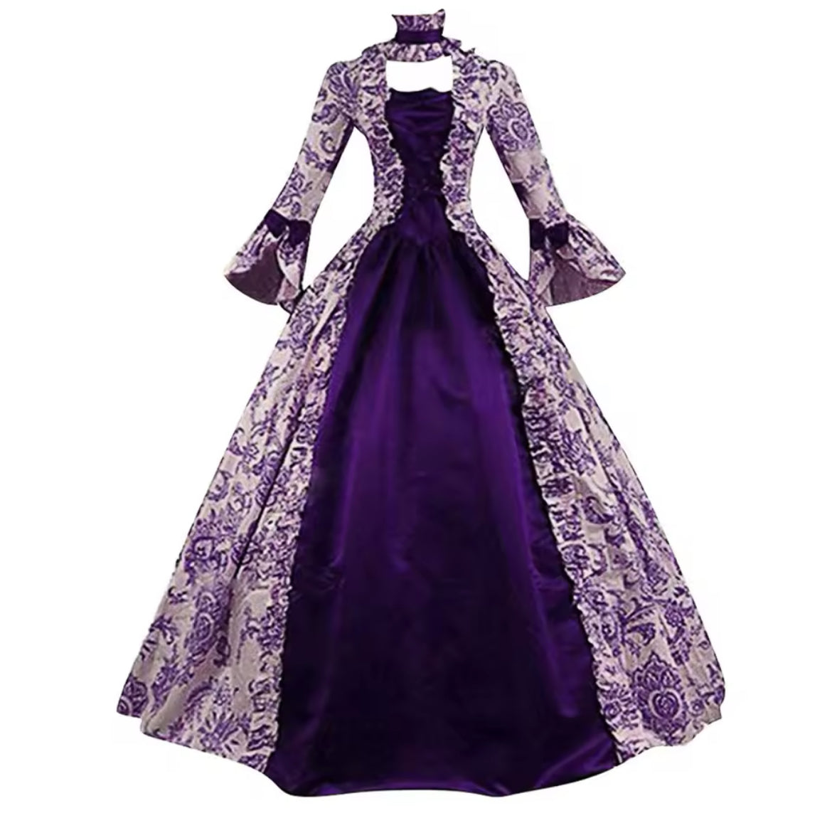 Victorian Glided-Age Gothic Floral Ball Gown Dress – Retro Vintage Lace Long Sleeve