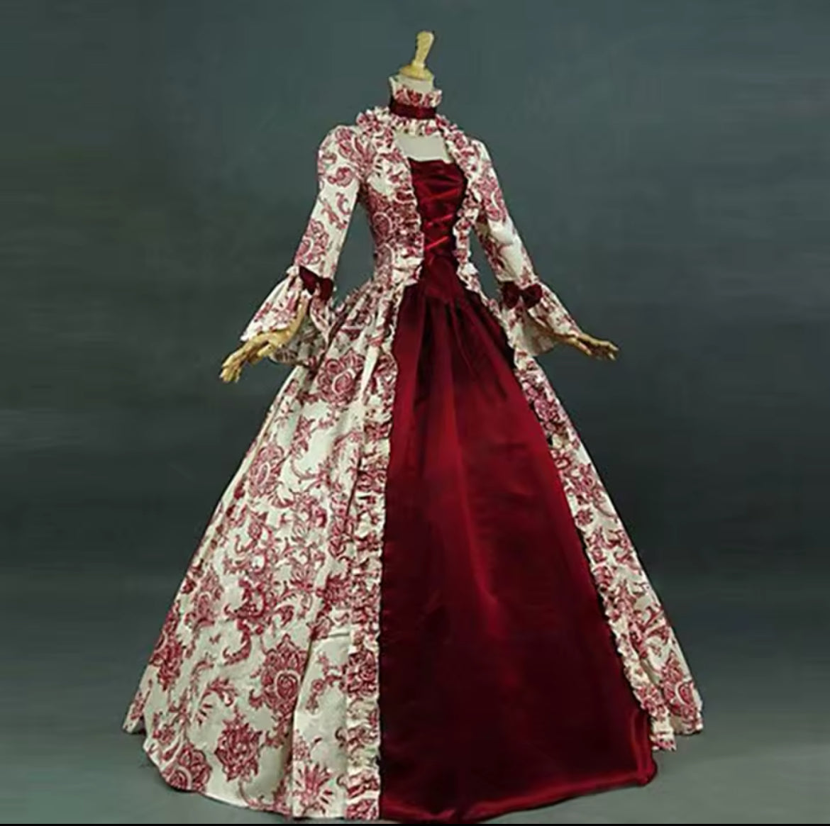 Victorian Glided-Age Gothic Floral Ball Gown Dress – Retro Vintage Lace Long Sleeve
