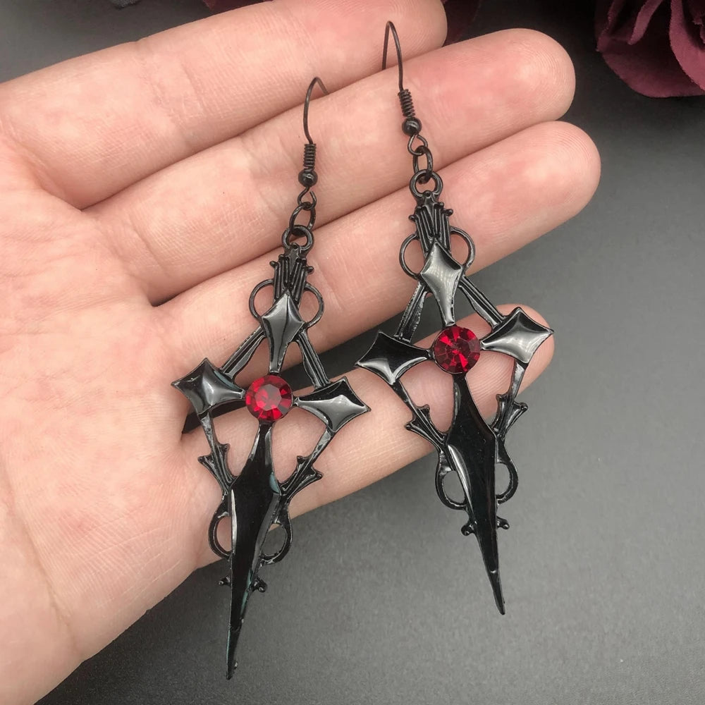 New Gothic Vampire Cross Striking Statement Necklace & Earrings