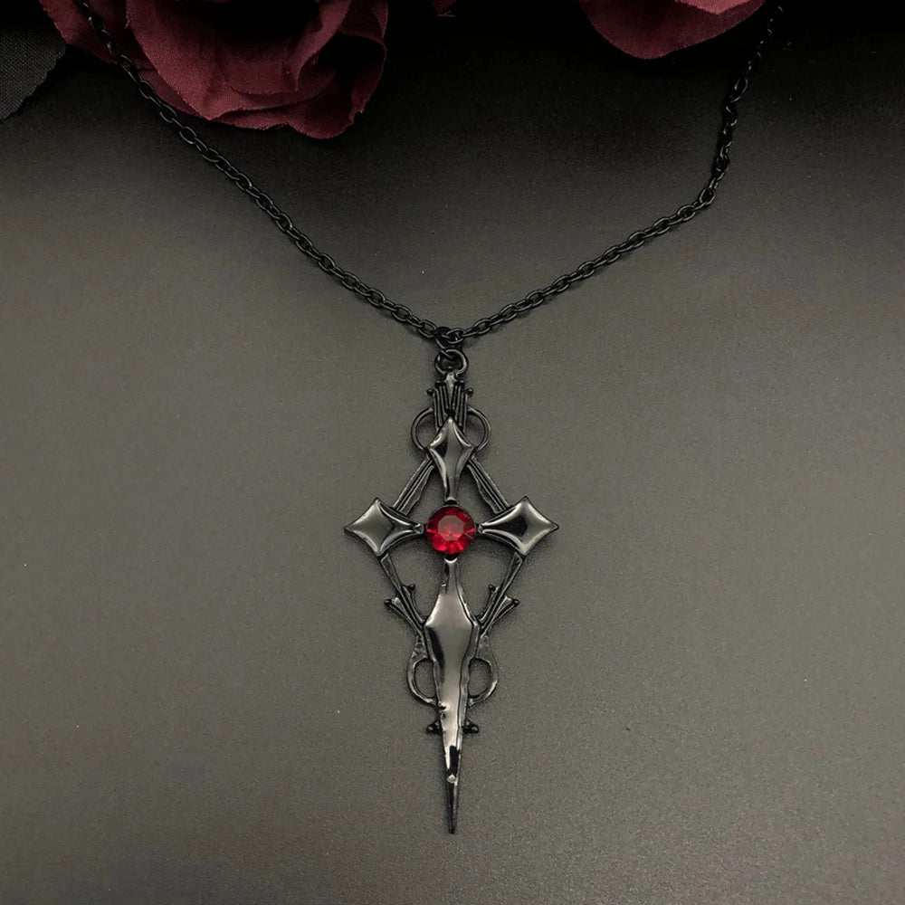 New Gothic Vampire Cross Striking Statement Necklace & Earrings