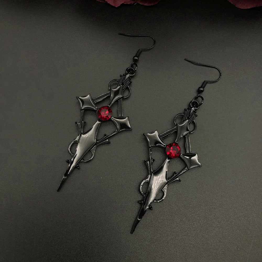New Gothic Vampire Cross Striking Statement Necklace & Earrings