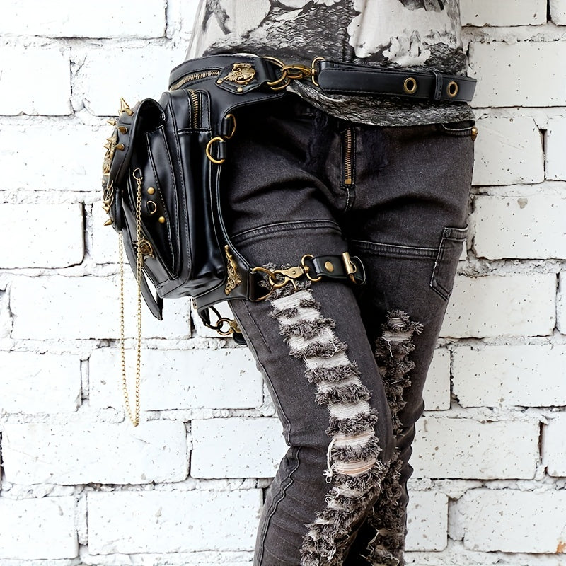 New Exclusive Gothic Skull Chain Studded Crossbody Bag